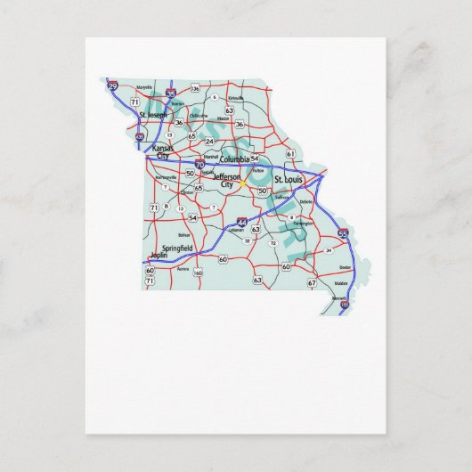 Carte postale Missouri Interstate Map (Devant)