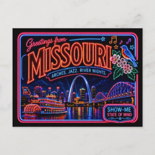 Carte Postale Missouri Neon State Rétro Vintage