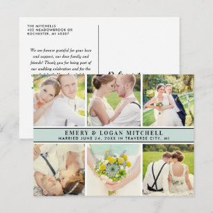Carte Postale Mist Blue Monogram Mariage Photo Collage Merci
