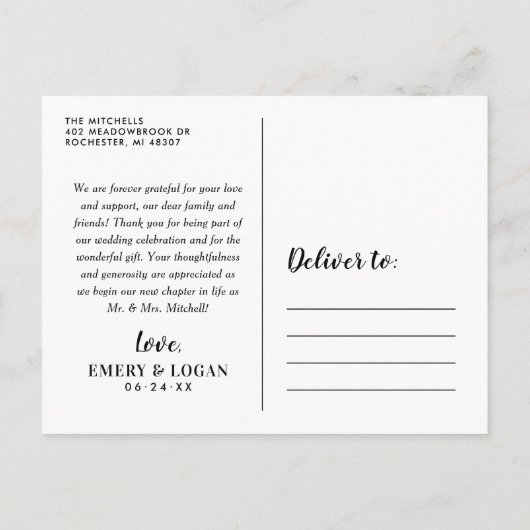 Carte Postale Mist Blue Monogram Mariage Photo Collage Merci (Dos)