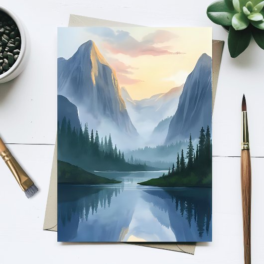 Carte Postale Misty Mountain Range Nature Aquarelle Peinture