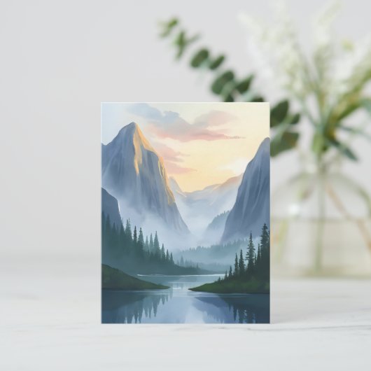 Carte Postale Misty Mountain Range Nature Aquarelle Peinture (Debout devant)