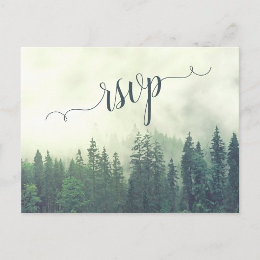 Carte Postale Misty Mountains Green Pine Forest Wedding RSVP (Devant)
