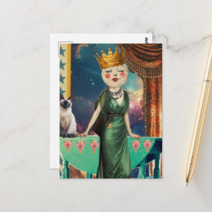 Carte Postale Mlle Lune et son chat Art Surréaliste