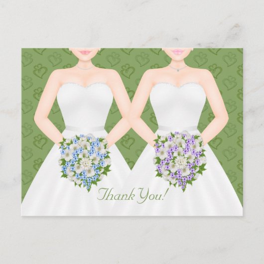 Carte Postale Mme et Mme Two Brides Lesbian Mariage Merci (Devant)