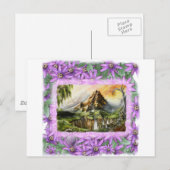 Carte Postale mnt avec cadre de fleurs prun (Devant / Derrière)