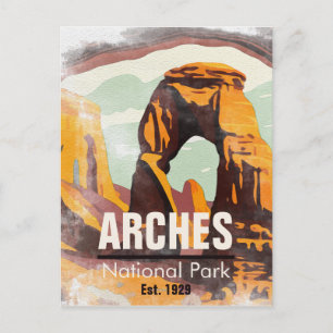 Carte Postale Moab Utah Vintage Sunset Arches Aquarelle extérieu