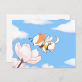 Carte Postale Mochi Bee mignon Chiot odorant les fleurs Sakura (Devant / Derrière)