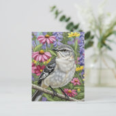 Carte Postale Mockingbird nordique avec fleurs (Debout devant)