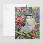 Carte Postale Mockingbird nordique avec fleurs (Devant / Derrière)