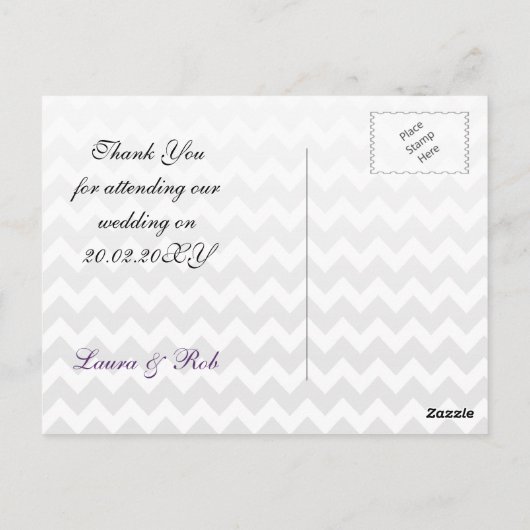 Carte Postale Mod chevron violet Ombre mariage Merci (Dos)