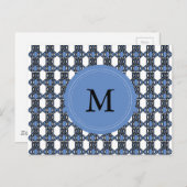 Carte Postale Mod Retro Monogram Blue Abstrait Scarab Motif (Devant / Derrière)