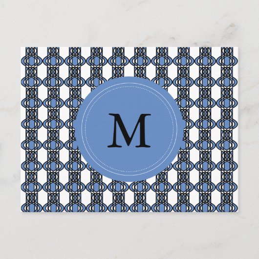 Carte Postale Mod Retro Monogram Blue Abstrait Scarab Motif (Devant)