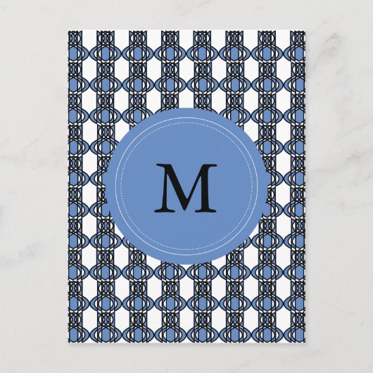 Carte Postale Mod Retro Monogram Blue Abstrait Scarab Motif (Devant)