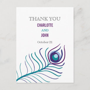 Carte Postale Mod violet, bleu turquoise paon Merci notes