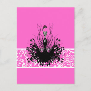 Carte Postale Mode Diva Vintage robe Tourbillonnant rose