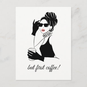 Carte Postale Mode femme d'illustration avec café