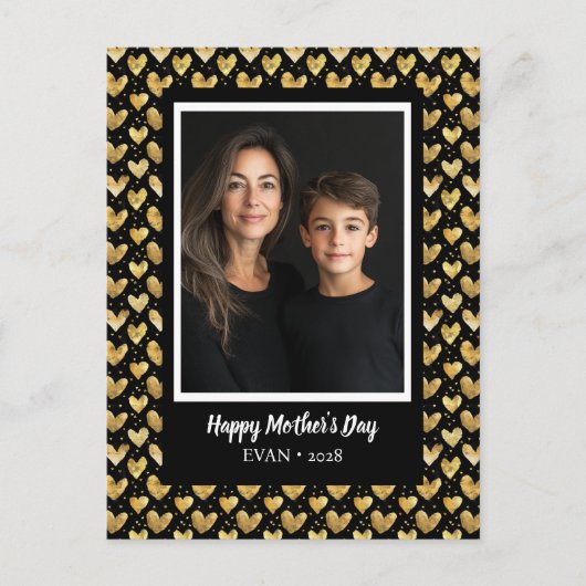 Carte Postale Mode foncé Faux Golden Foil Coeurs Fête des mères (Devant)