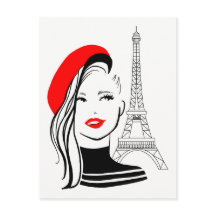 Mode illustration femme française au béret rouge