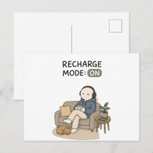 Carte Postale Mode Recharge Activé Mème d'Introverti Drôle