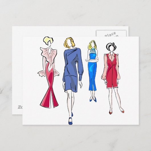 Carte Postale Mode rouge et bleu (Devant / Derrière)