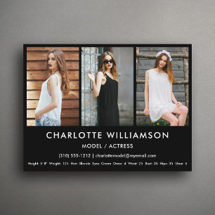 Carte Postale Model Actor Comp Card 3 Photo Black Postcard