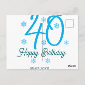 Carte Postale modèle bleu pour 40e anniversaire avec nom date an (Dos)