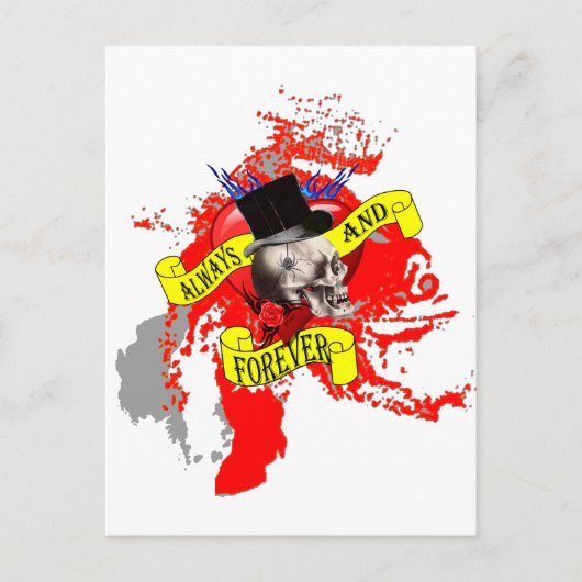 Carte Postale Modèle crâne romatique et tatouage cardiaque (Devant)