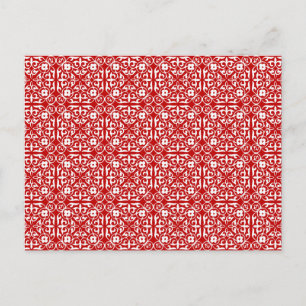 Carte Postale Modèle Damas médiéval, rouge et blanc