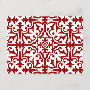 Carte Postale Modèle damassé Ikat - Rouge foncé et blanc
