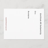 Carte Postale Modèle de certificat d'authenticité d'artiste (Dos)