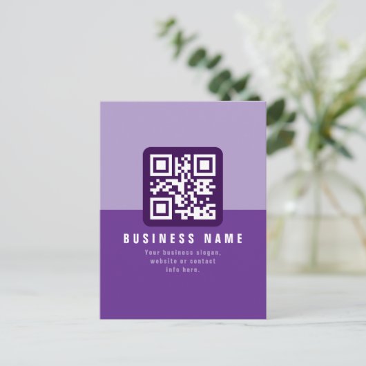 Carte Postale Modèle de code QR moderne éditable | Violets (Debout devant)
