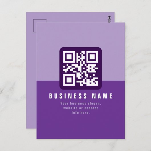 Carte Postale Modèle de code QR moderne modifiable | Purples (Devant / Derrière)
