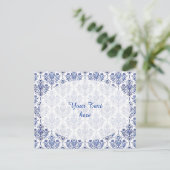 Carte Postale Modèle de damas fleuri - bleu (Debout devant)