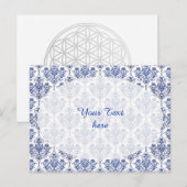 Carte Postale Modèle de damas fleuri - bleu (Devant / Derrière)