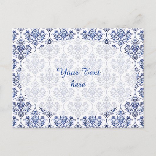 Carte Postale Modèle de damas fleuri - bleu (Devant)
