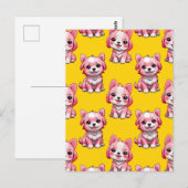 Carte Postale Modèle de design de chiot rose - Jaune  (Devant / Derrière)