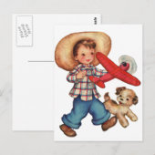 Carte Postale Modèle de garçon Plan et Chiot (Devant / Derrière)