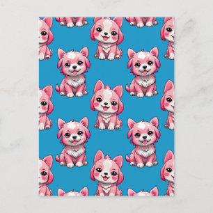 Carte Postale Modèle de motif de chiot rose - Bleu