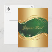Carte Postale Modèle de Noël or avec fond vert (Devant / Derrière)