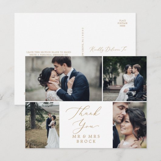 Carte Postale Modèle de photo délicat or 4 Merci (Devant / Derrière)