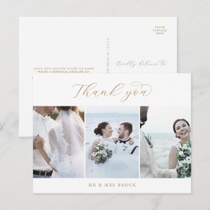 Carte Postale Modèle de remerciement avec écriture dorée élégant