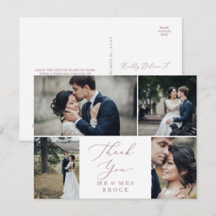 Carte Postale Modèle de remerciement délicat or rose pour 4 phot