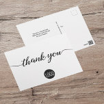 Carte Postale Modèle d'entreprise d'appréciation client personna<br><div class="desc">Personnalisez ce modèle simple et facile à utiliser grâce à votre carte postale avec le logo, le message, le nom et l'adresse de retour de votre entreprise. Faites savoir à vos clients, clients et clients que vous êtes reconnaissants de leur soutien en ces temps incertains. Doté d'un script moderne imprimé...</div>