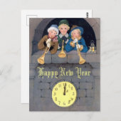 Carte Postale Modèle du Nouvel An vintage Trumpeters (Devant / Derrière)