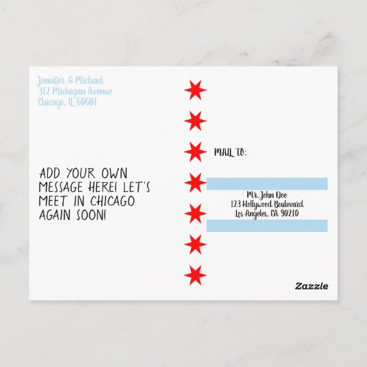 Carte Postale Modèle étoilé à 6 points du drapeau de Chicago (Dos)