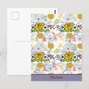 Carte Postale Modèle floral botanique coloré personnalisé
