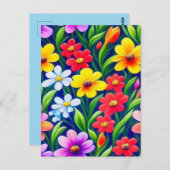 Carte Postale Modèle floral coloré (Devant / Derrière)