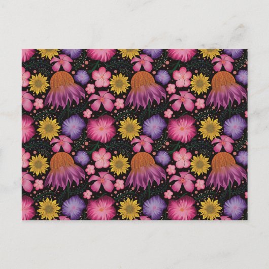 Carte Postale Modèle floral noir fleur sauvage (Devant)