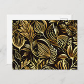 Carte Postale Modèle Floral Or Sur Noir (Devant / Derrière)